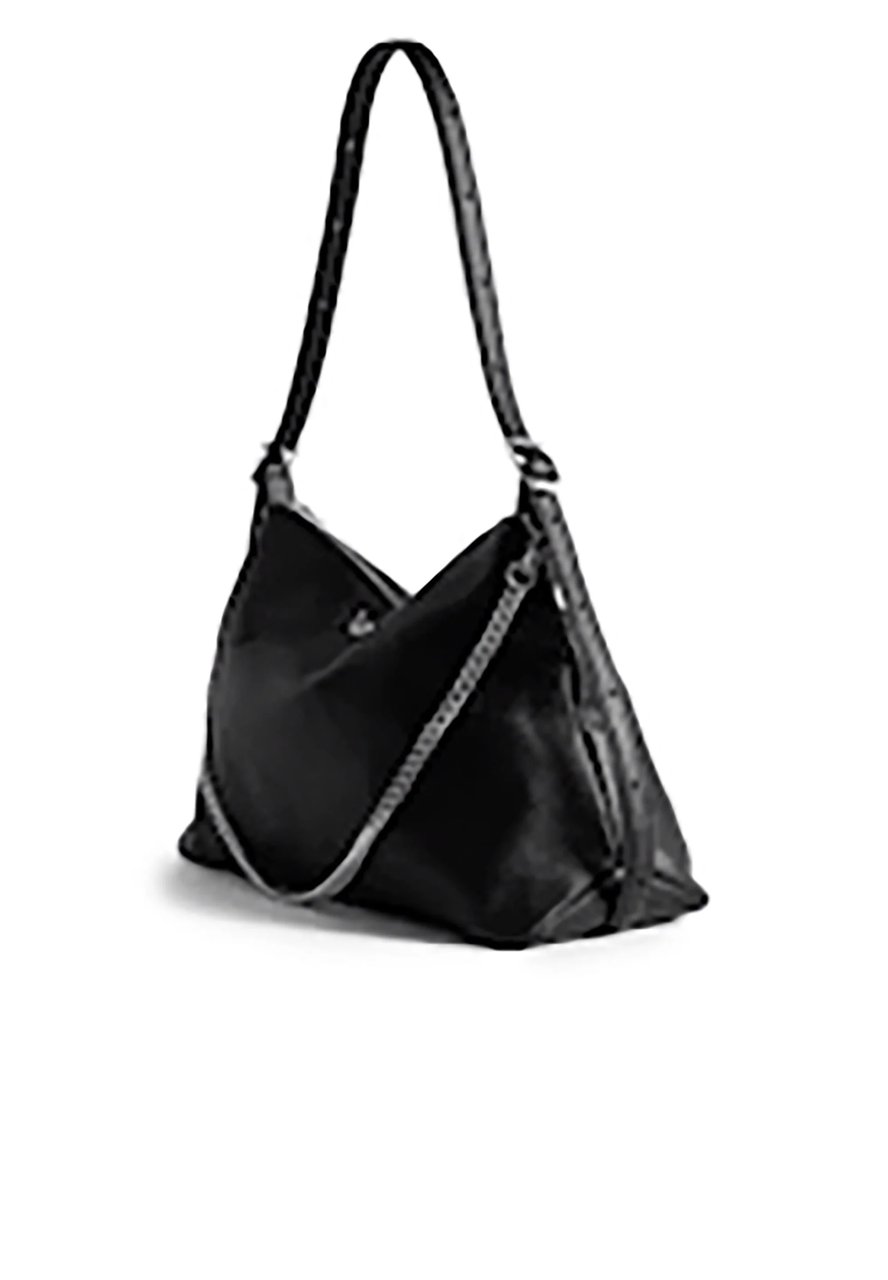 Zadig&Voltaire Smooth Black Leather Handbag with Embossed Logo Zwart