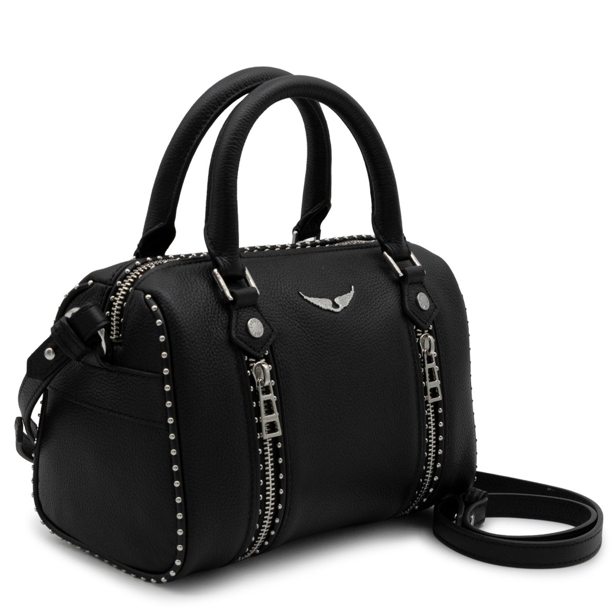 Zadig&Voltaire Textured Black Handbag with Silver-tone Accents Zwart