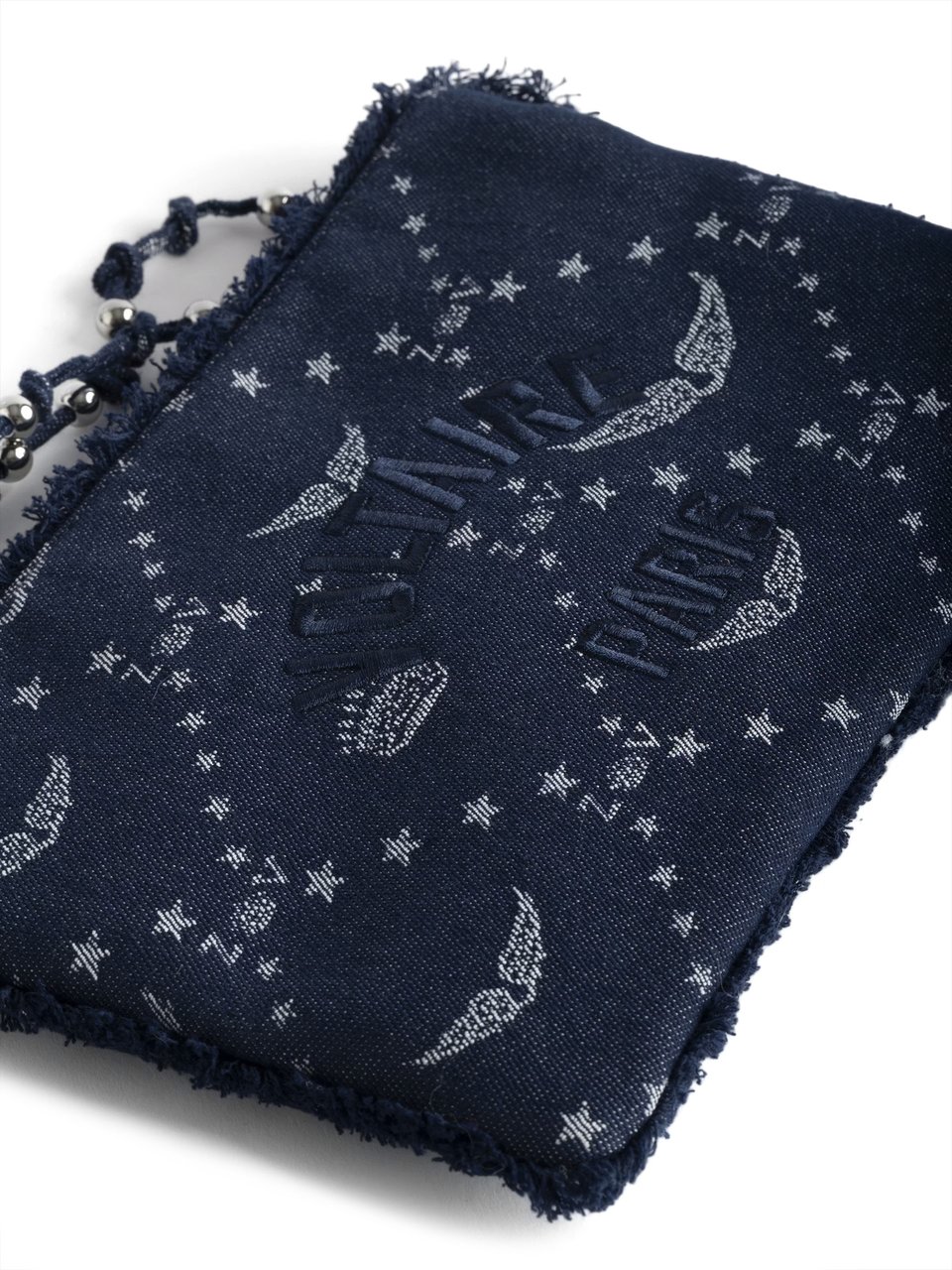 Zadig&Voltaire Rectangular Dark Denim Clutch with Embroidered Logo Zwart