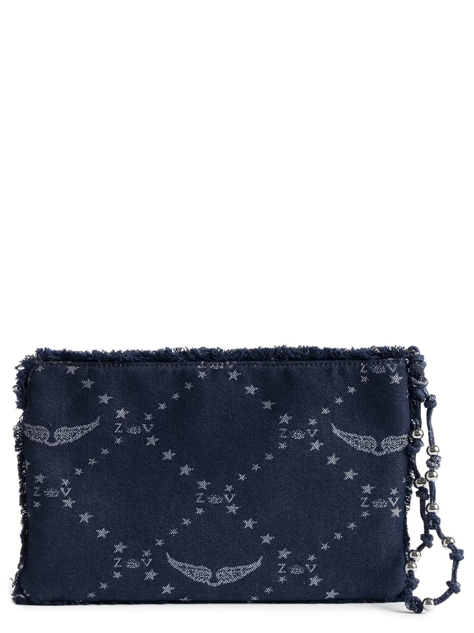 Zadig&Voltaire Rectangular Dark Denim Clutch with Embroidered Logo Zwart