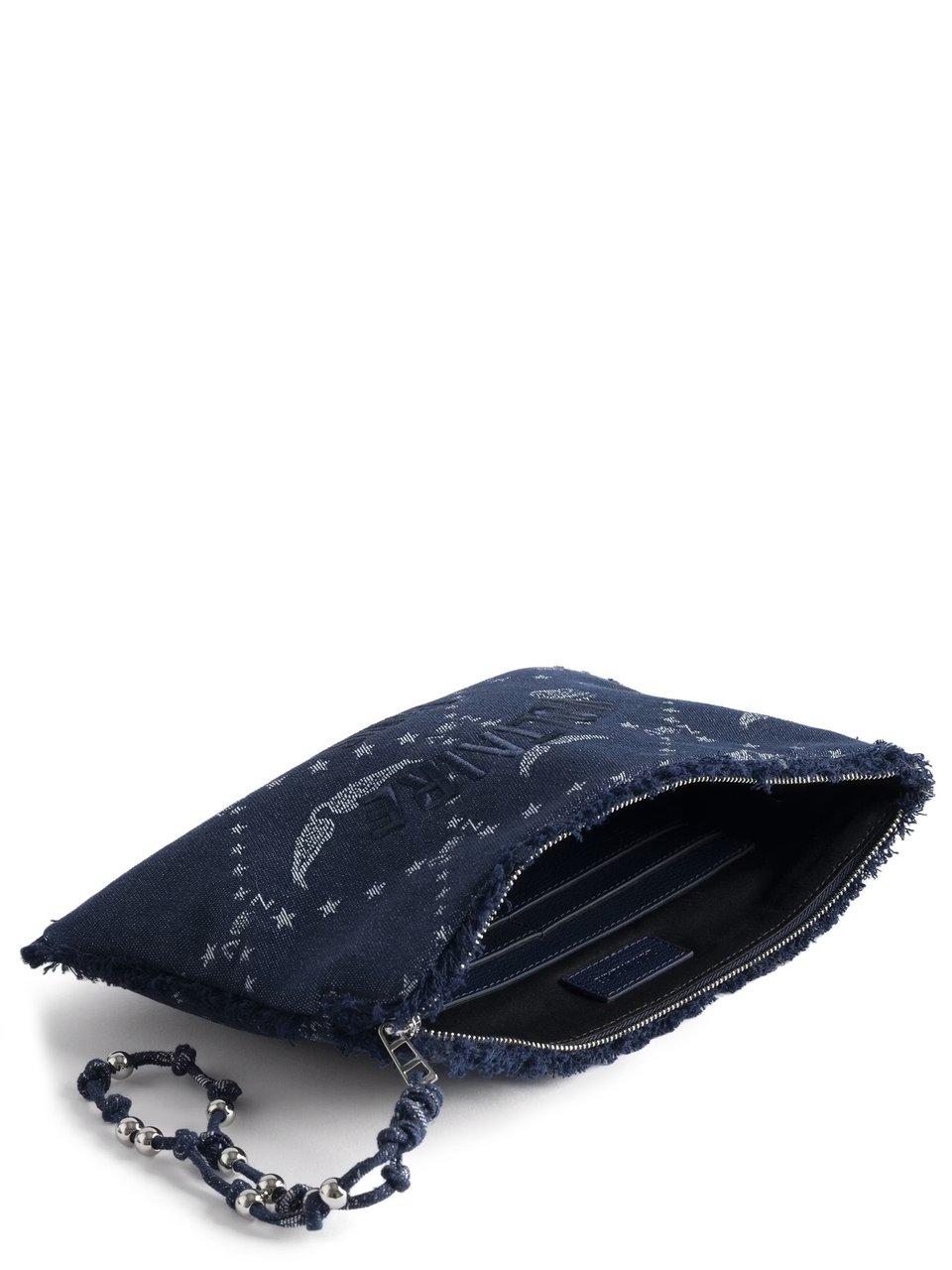 Zadig&Voltaire Rectangular Dark Denim Clutch with Embroidered Logo Zwart