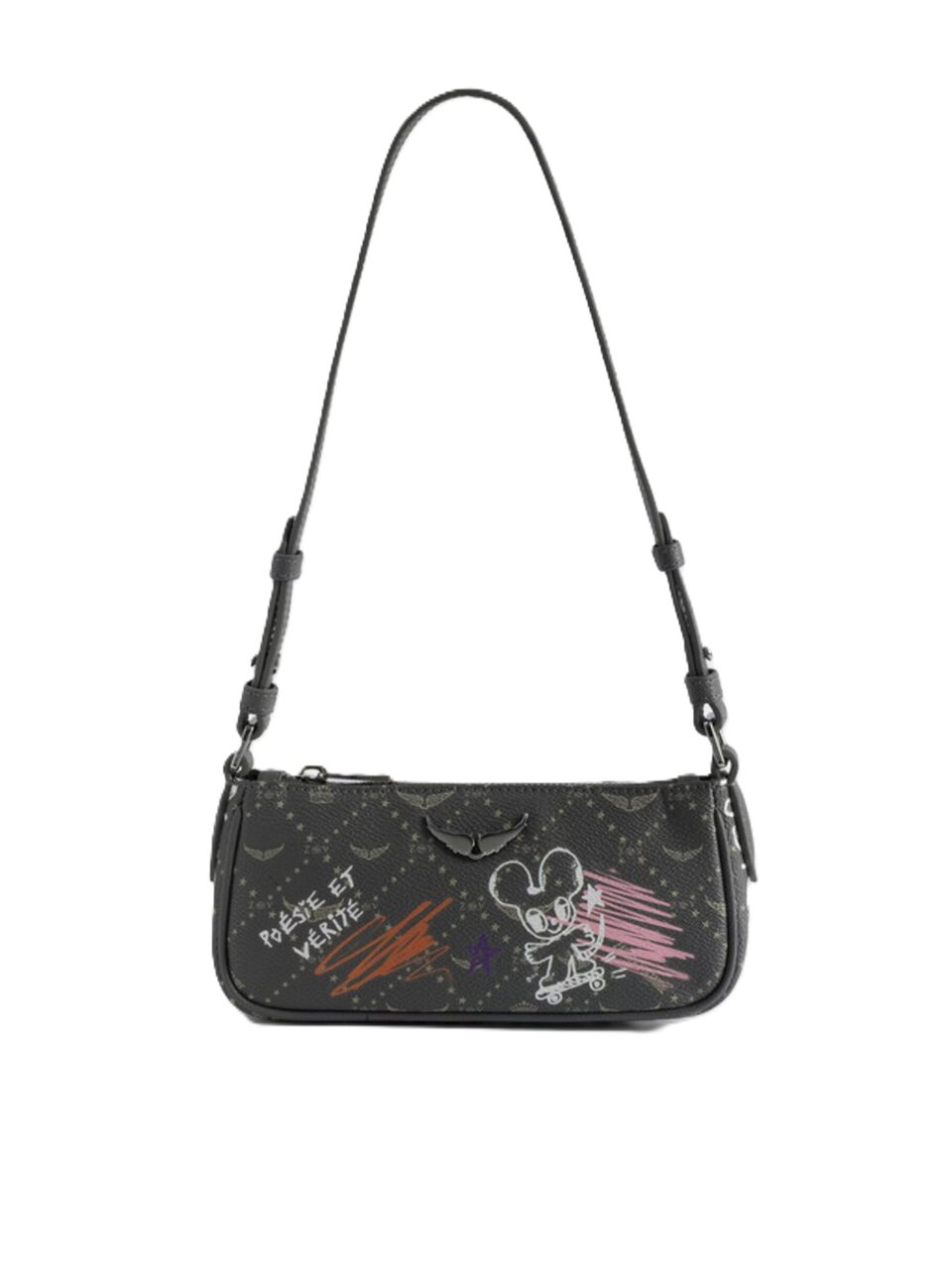 Zadig&Voltaire Small Rectangular Shoulder Bag with Playful Illustrations Zwart