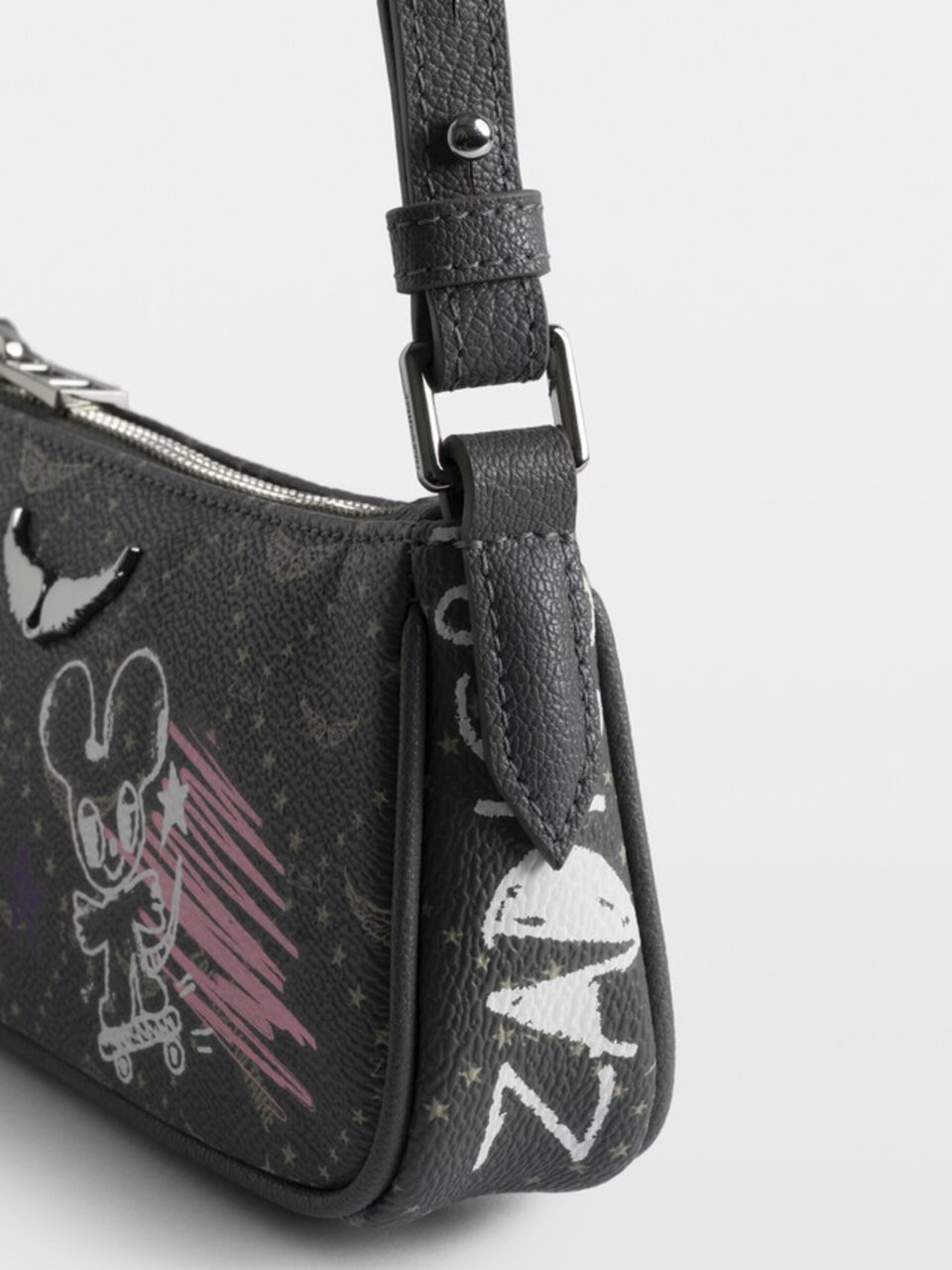 Zadig&Voltaire Small Rectangular Shoulder Bag with Playful Illustrations Zwart