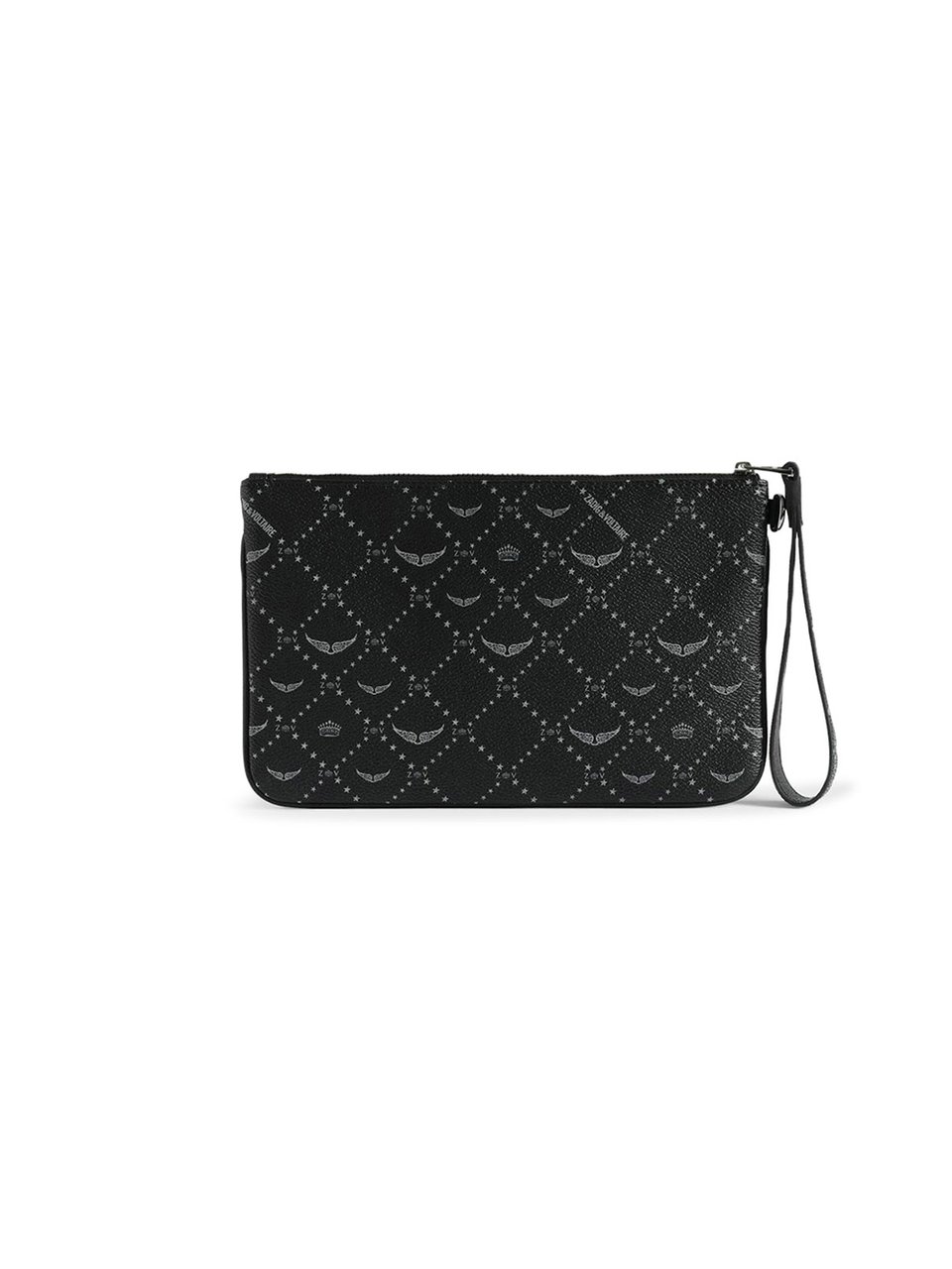 Zadig&Voltaire Rectangular Black Textured Wristlet Clutch with Distressed Logo Zwart
