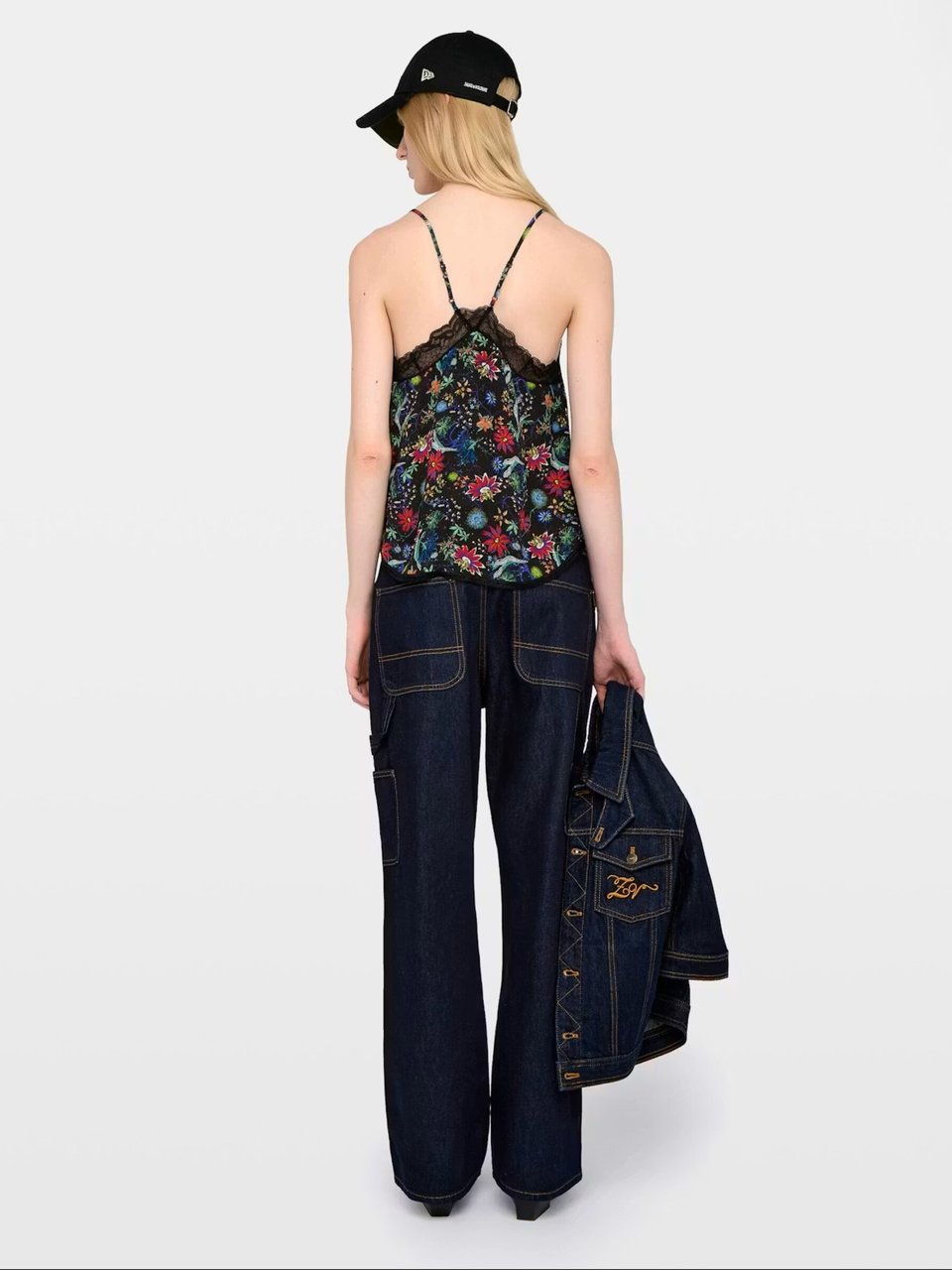 Zadig&Voltaire Sleeveless Top with Lace-Trimmed V-Neckline and Floral Print Grijs