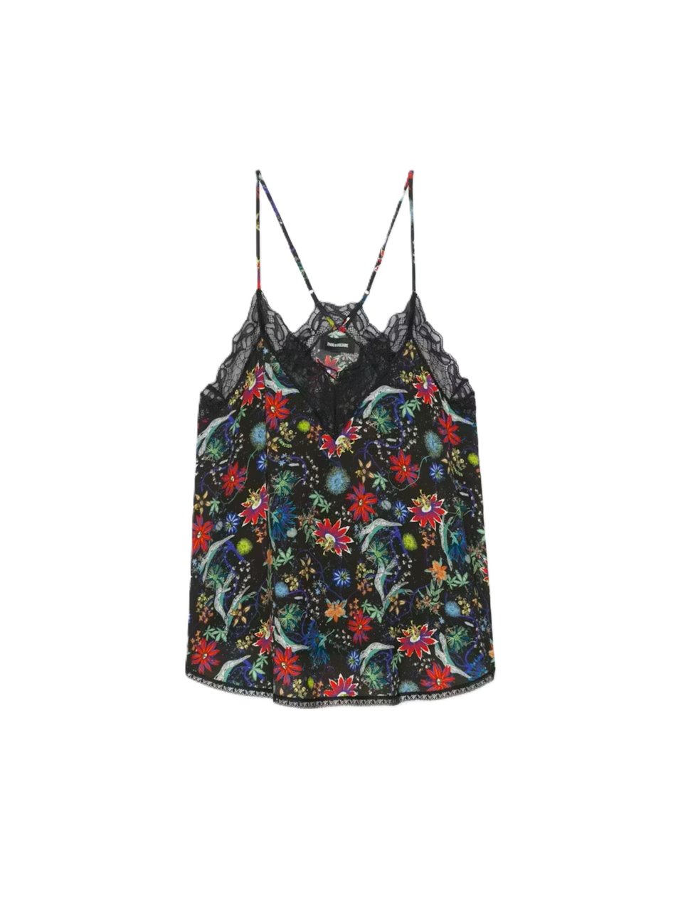 Zadig&Voltaire Sleeveless Top with Lace-Trimmed V-Neckline and Floral Print Grijs