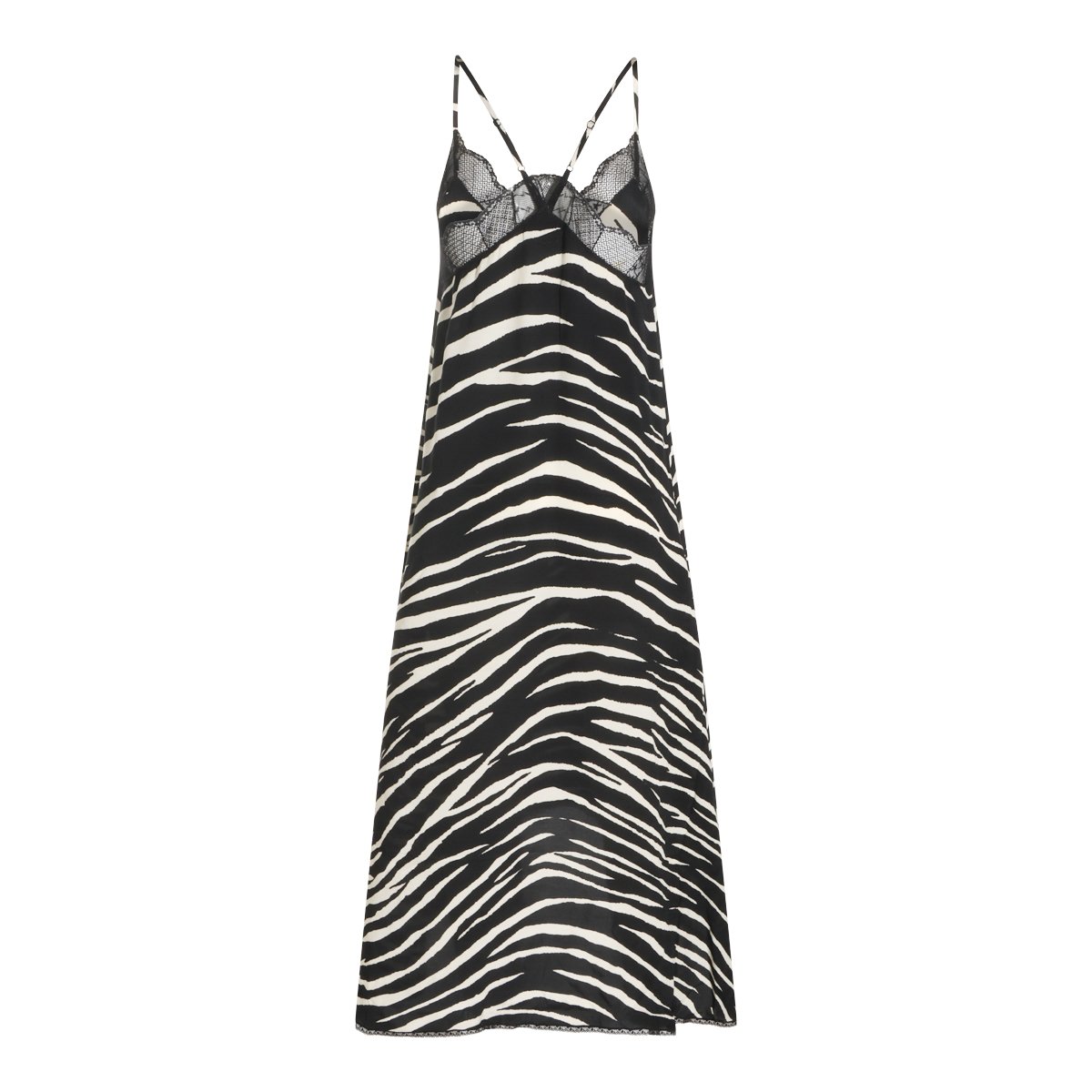 Zadig&Voltaire Flowing Zebra Print Midi Dress with Lace Detailing Zwart
