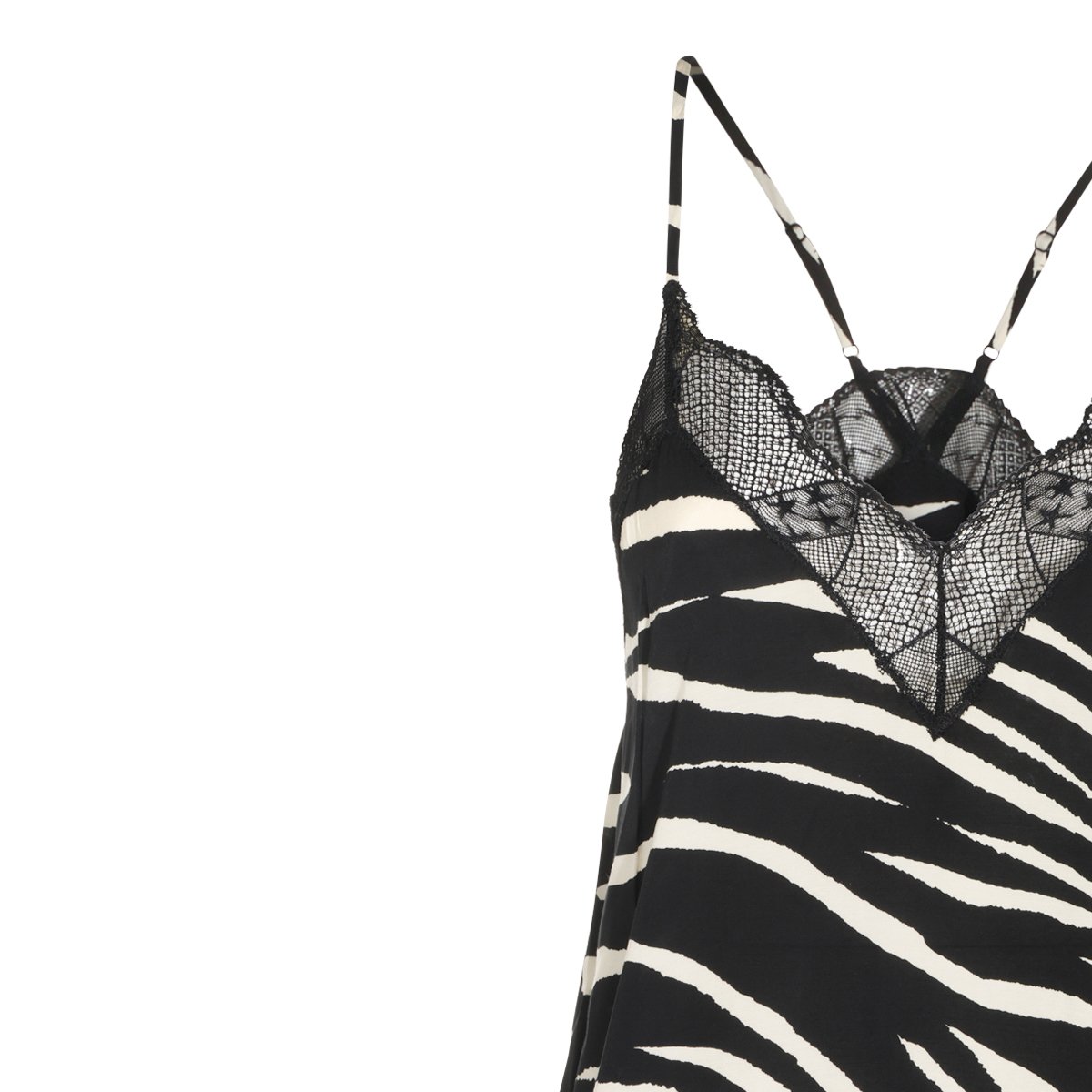 Zadig&Voltaire Flowing Zebra Print Midi Dress with Lace Detailing Zwart