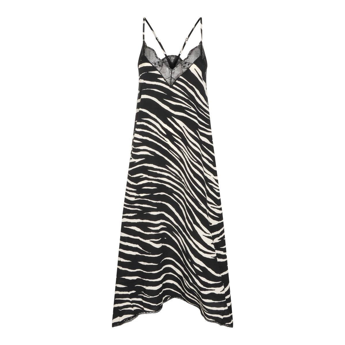 Zadig&Voltaire Flowing Zebra Print Midi Dress with Lace Detailing Zwart