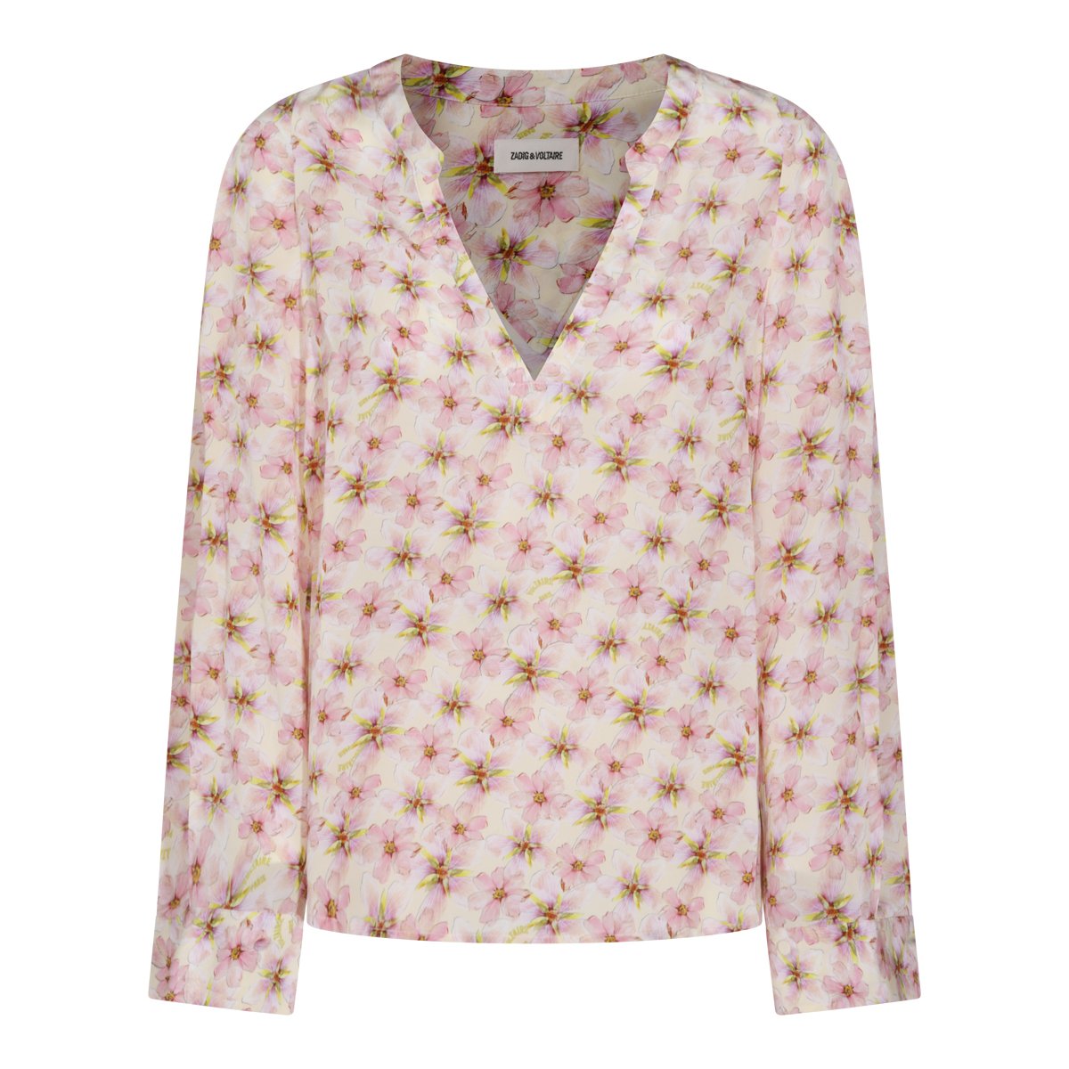 Zadig&Voltaire Floral-Patterned Long-Sleeved Viscose Top Grijs