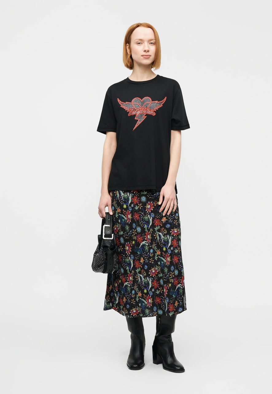 Zadig&Voltaire Midi Skirt with Floral and Abstract Pattern Zwart