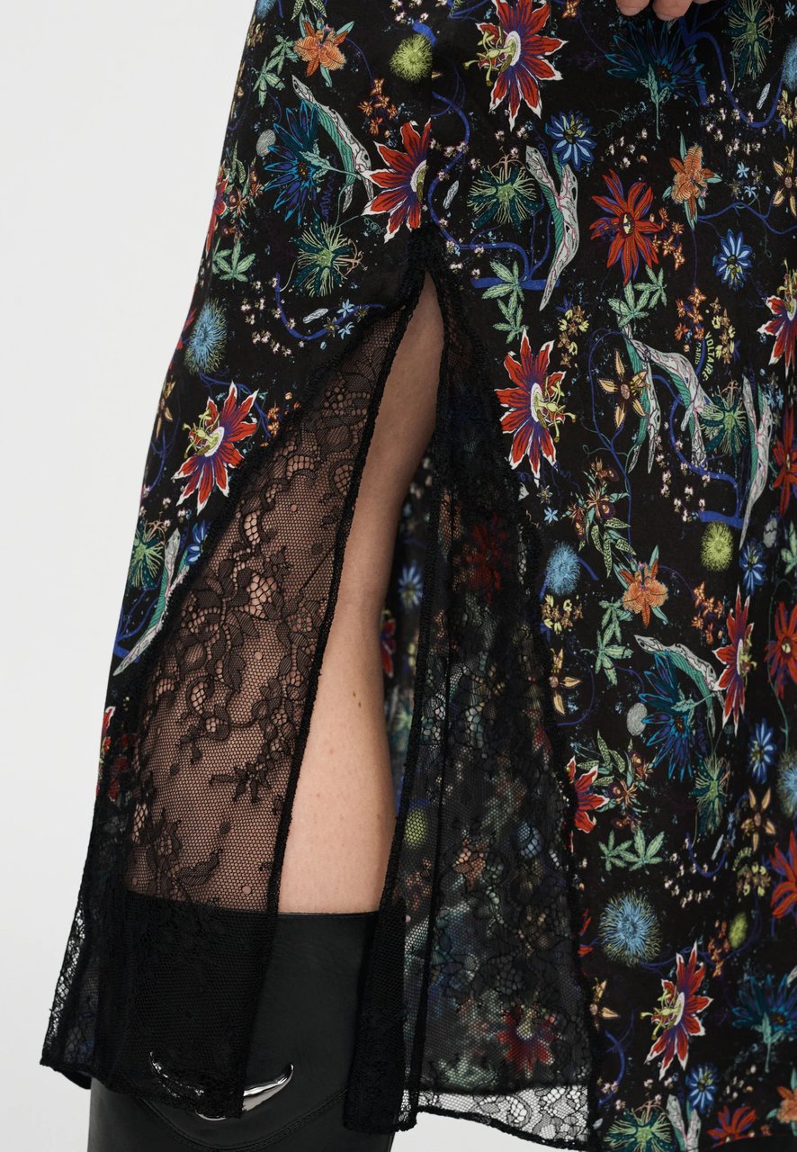 Zadig&Voltaire Midi Skirt with Floral and Abstract Pattern Zwart