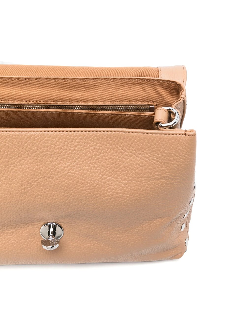 Zanellato Structured Calfskin Handbag with Double Twist Lock and Steel-Colored Studs Bruin