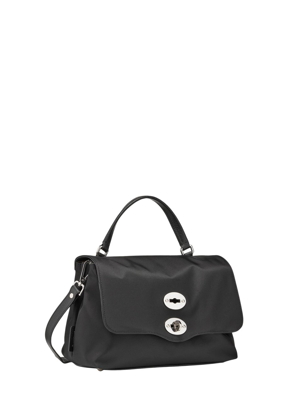Zanellato Black Silver Turn-Lock Fabric Shoulder Bag Zwart