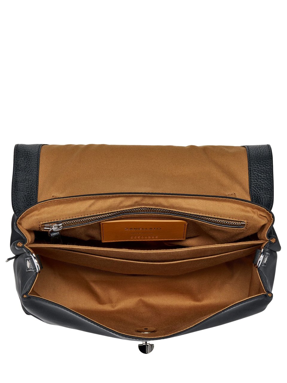 Zanellato Black Silver Turn-Lock Fabric Shoulder Bag Zwart