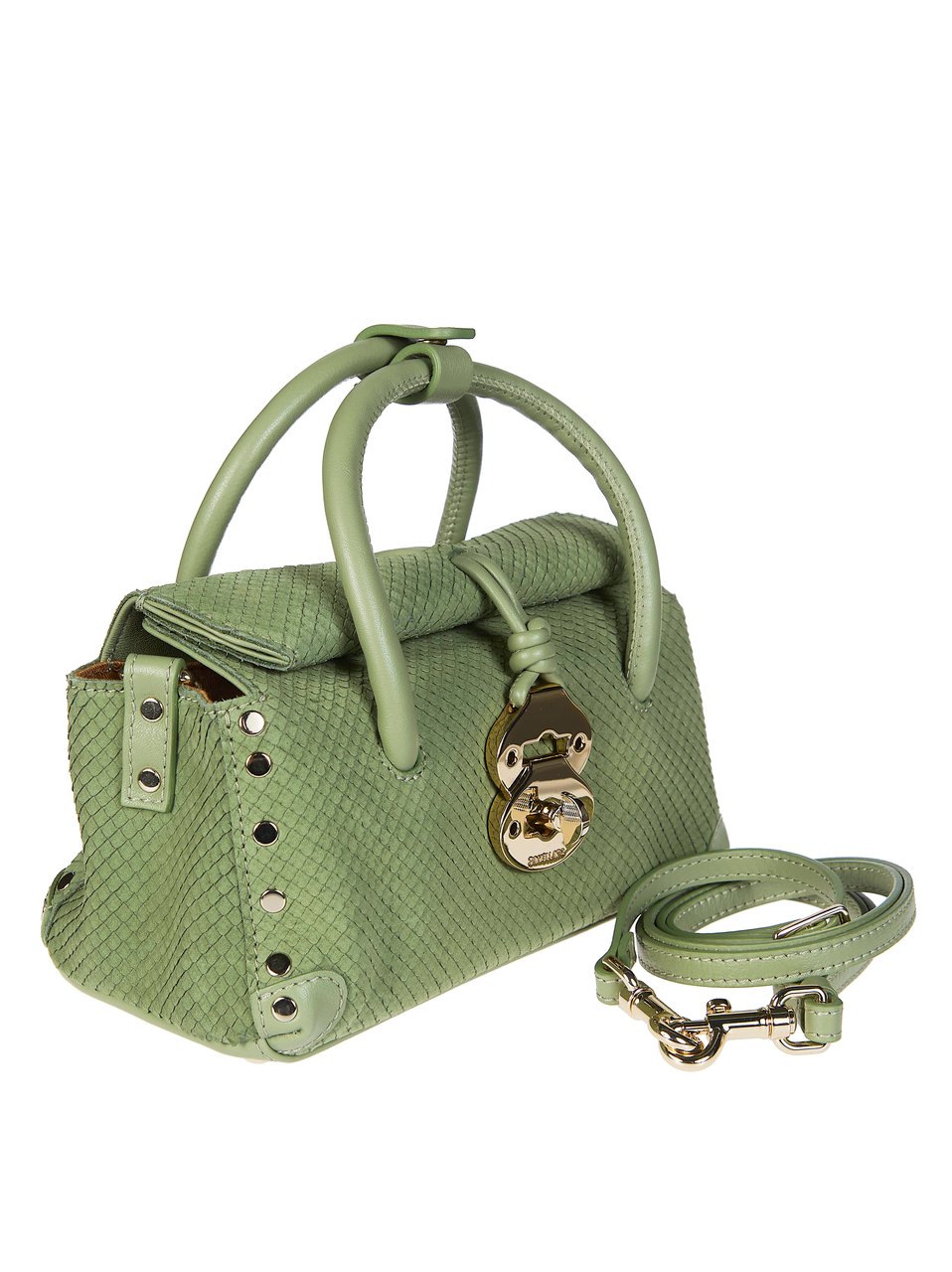 Zanellato Green Amoretto Baby Snake Textured Handbag Bruin