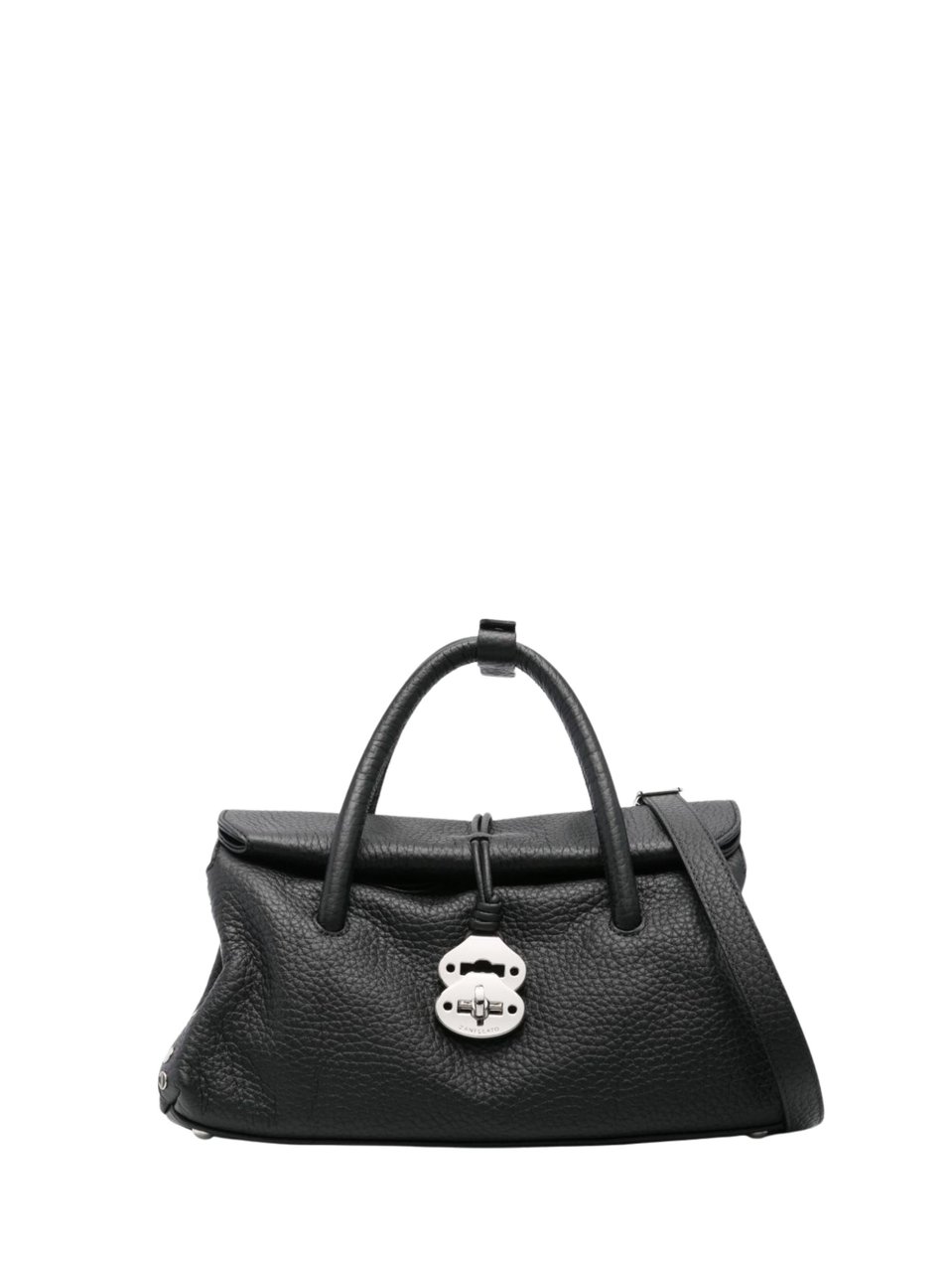 Zanellato Black Pebbled Texture Leather Shoulder Bag Zwart