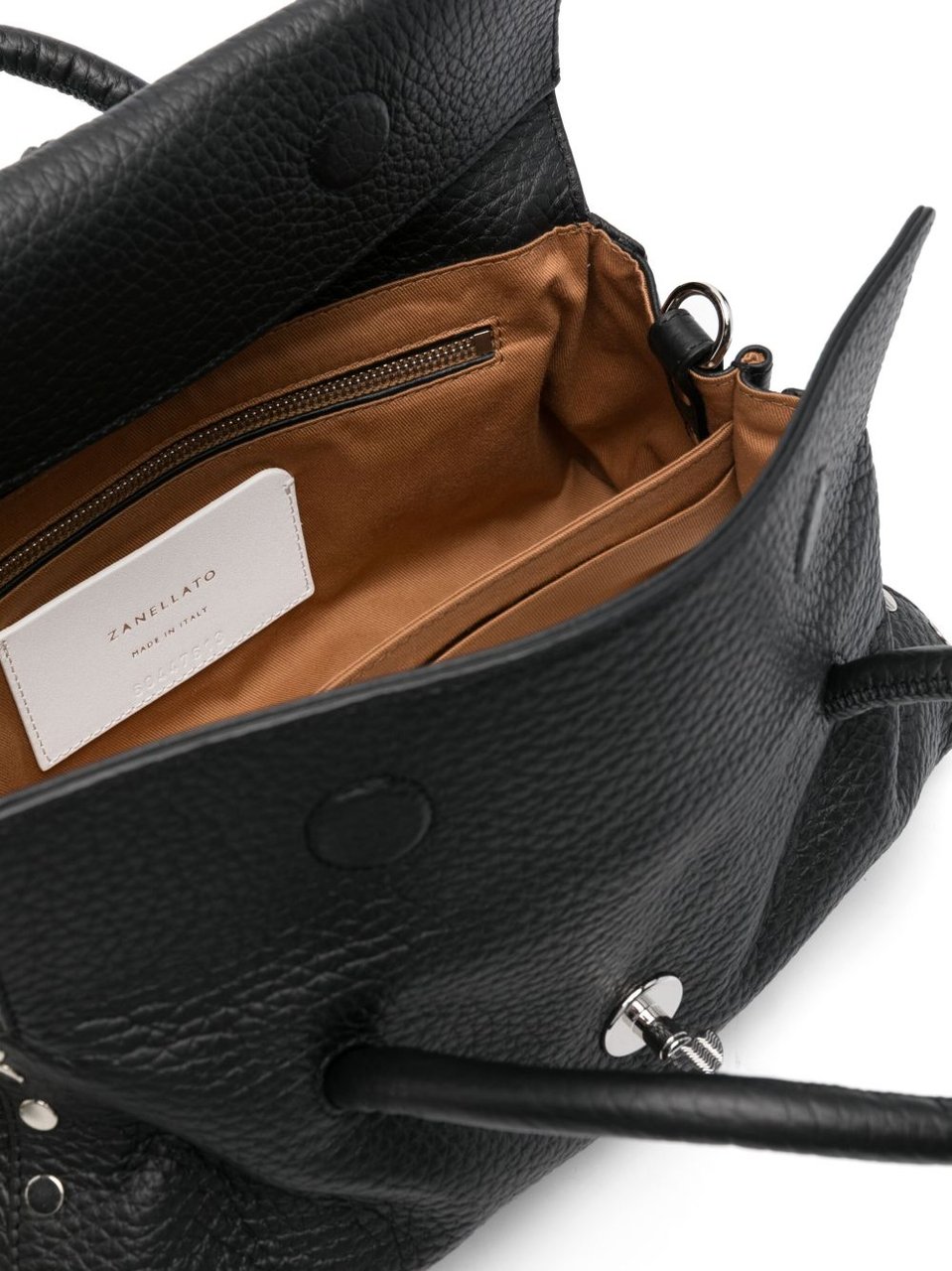 Zanellato Black Pebbled Texture Leather Shoulder Bag Zwart