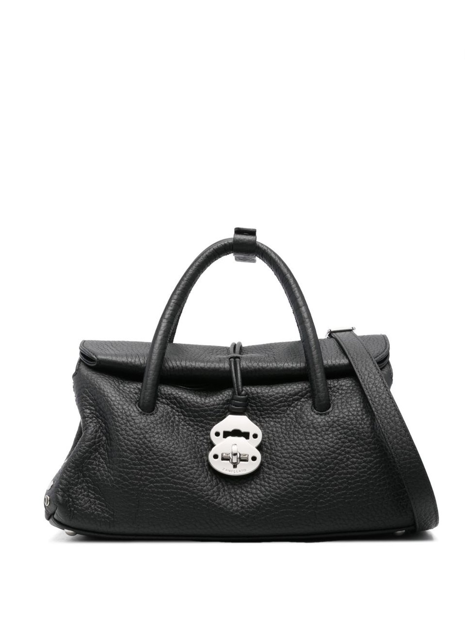 Zanellato Black Pebbled Texture Leather Shoulder Bag Zwart
