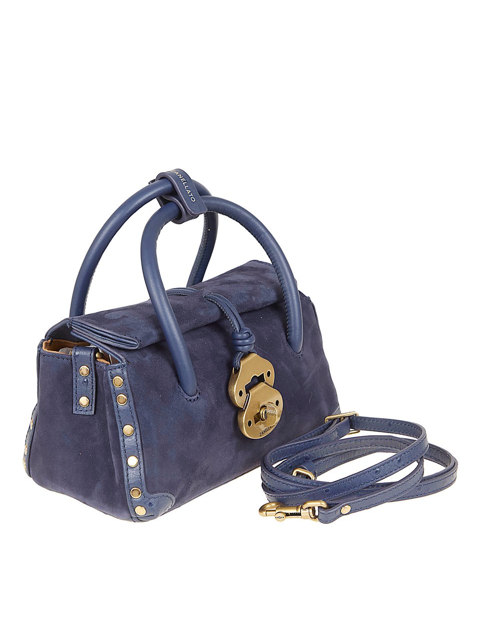 Zanellato Zashmere Leather Dotta Baby Bag with Engraved Metal Clasp Blauw