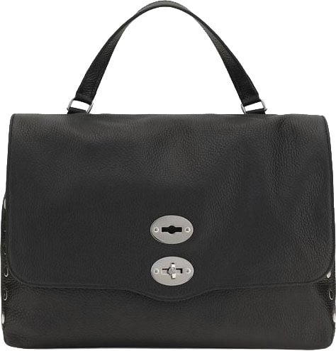 Zanellato Black Calf Leather Bos Taurus Handbag Zwart