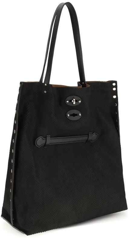 Zanellato Zanellato Black Calf Leather Bos Taurus Shoulder Bag Zwart