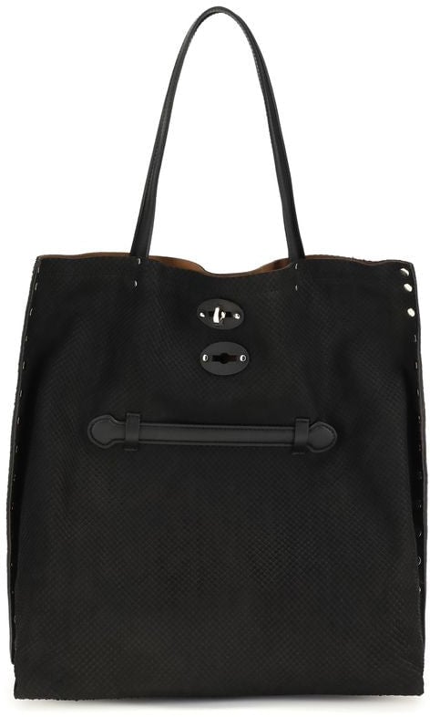 Zanellato Zanellato Black Calf Leather Bos Taurus Shoulder Bag Zwart