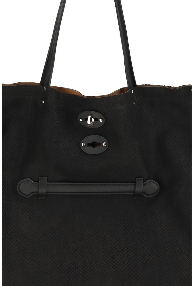 Zanellato Zanellato Black Calf Leather Bos Taurus Shoulder Bag Zwart