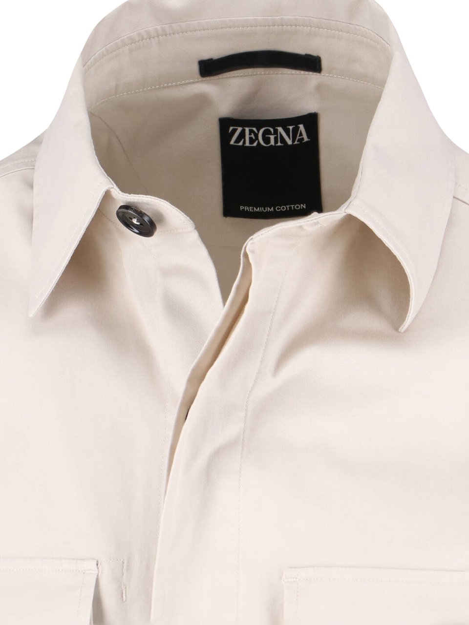 Zegna White Cotton-Blend Curved Hem Casual Shirt Wit
