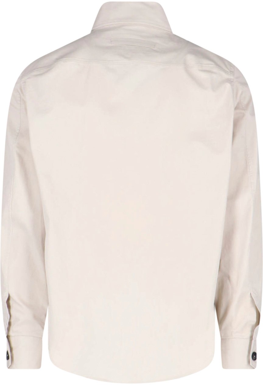Zegna White Cotton-Blend Curved Hem Casual Shirt Wit