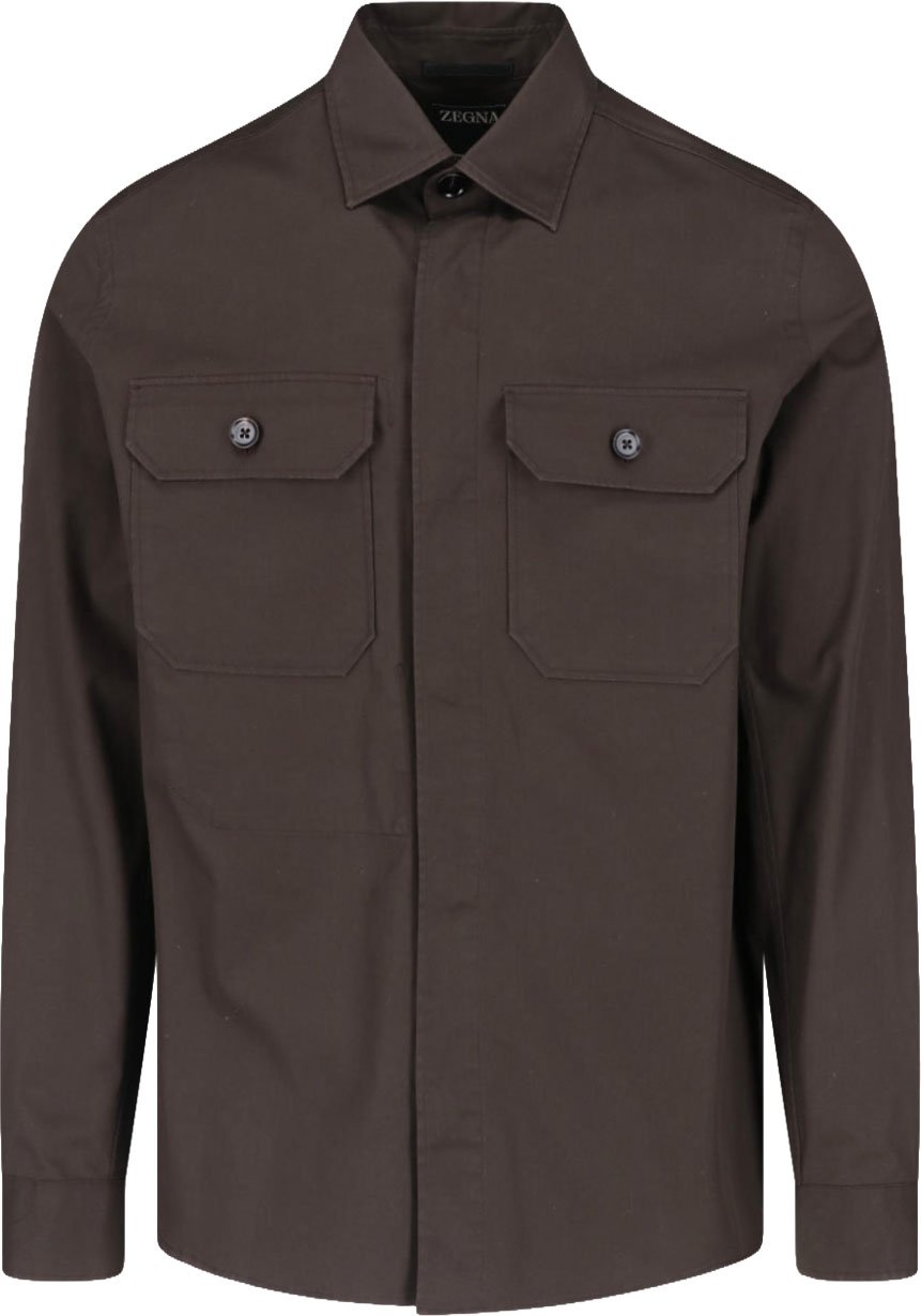 Zegna Brown Structured Tailored Silhouette Shirt Bruin