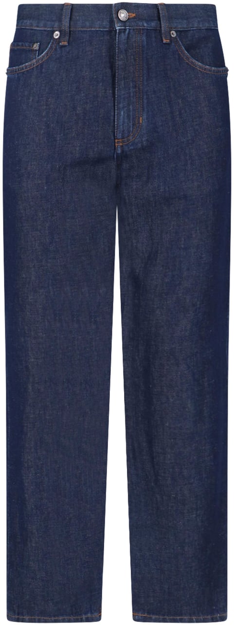 Zegna Blue Mid-Rise Cotton-Linen Straight Leg Jeans Blauw