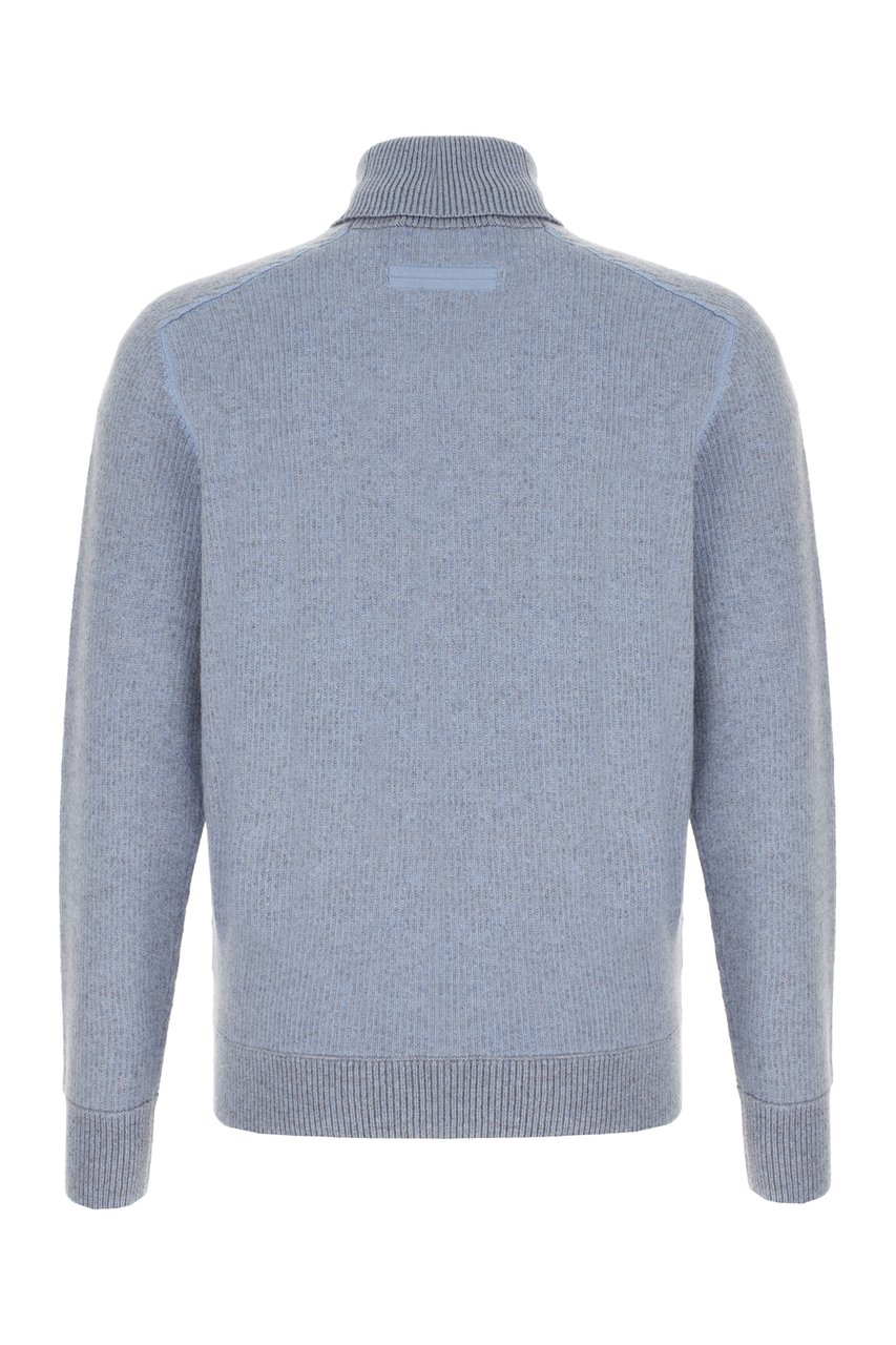 Zegna Zegna Powder blue cashmere sweater Blauw