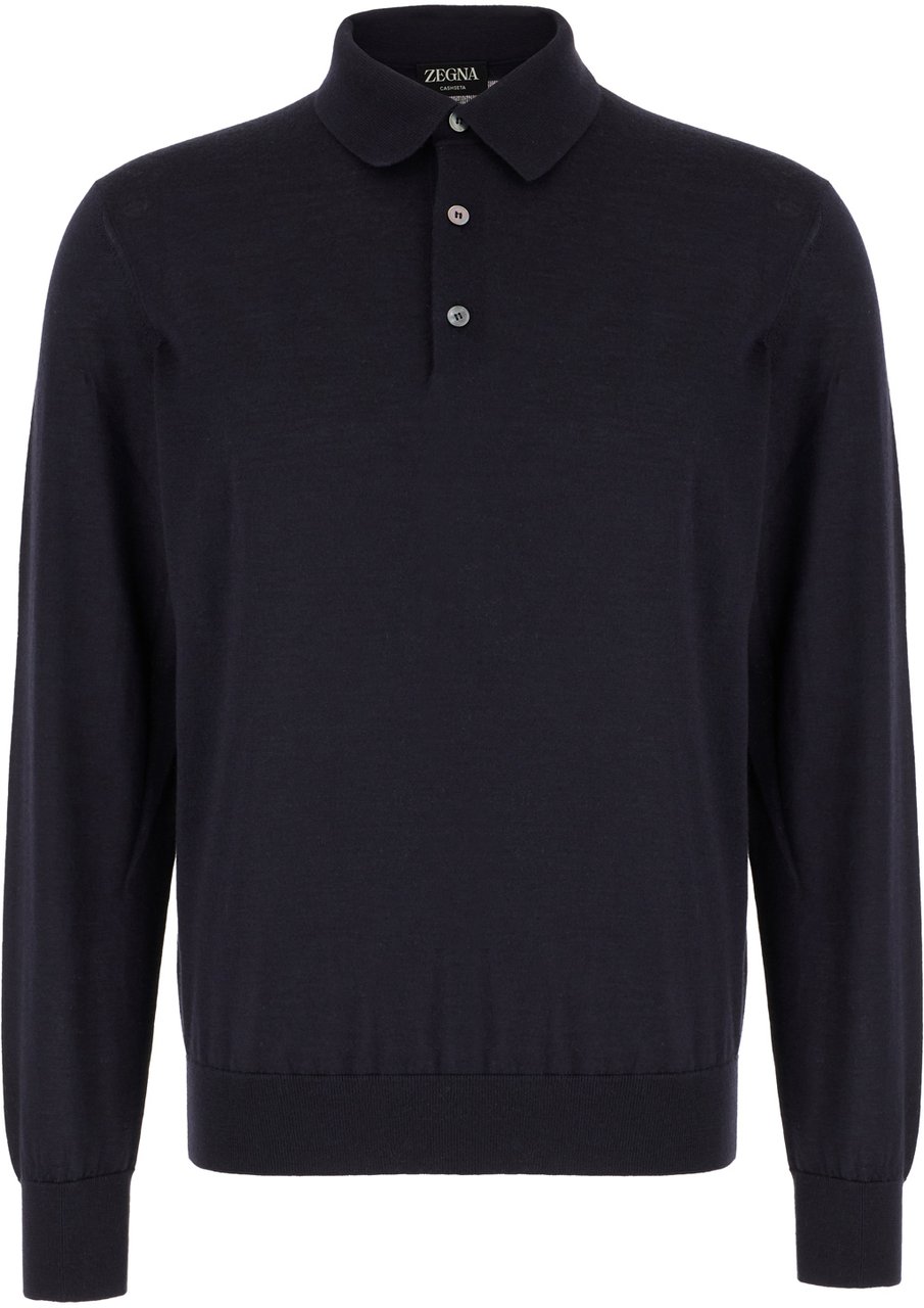 Zegna Zegna Midnight blue cashmere blend polo shirt Blauw