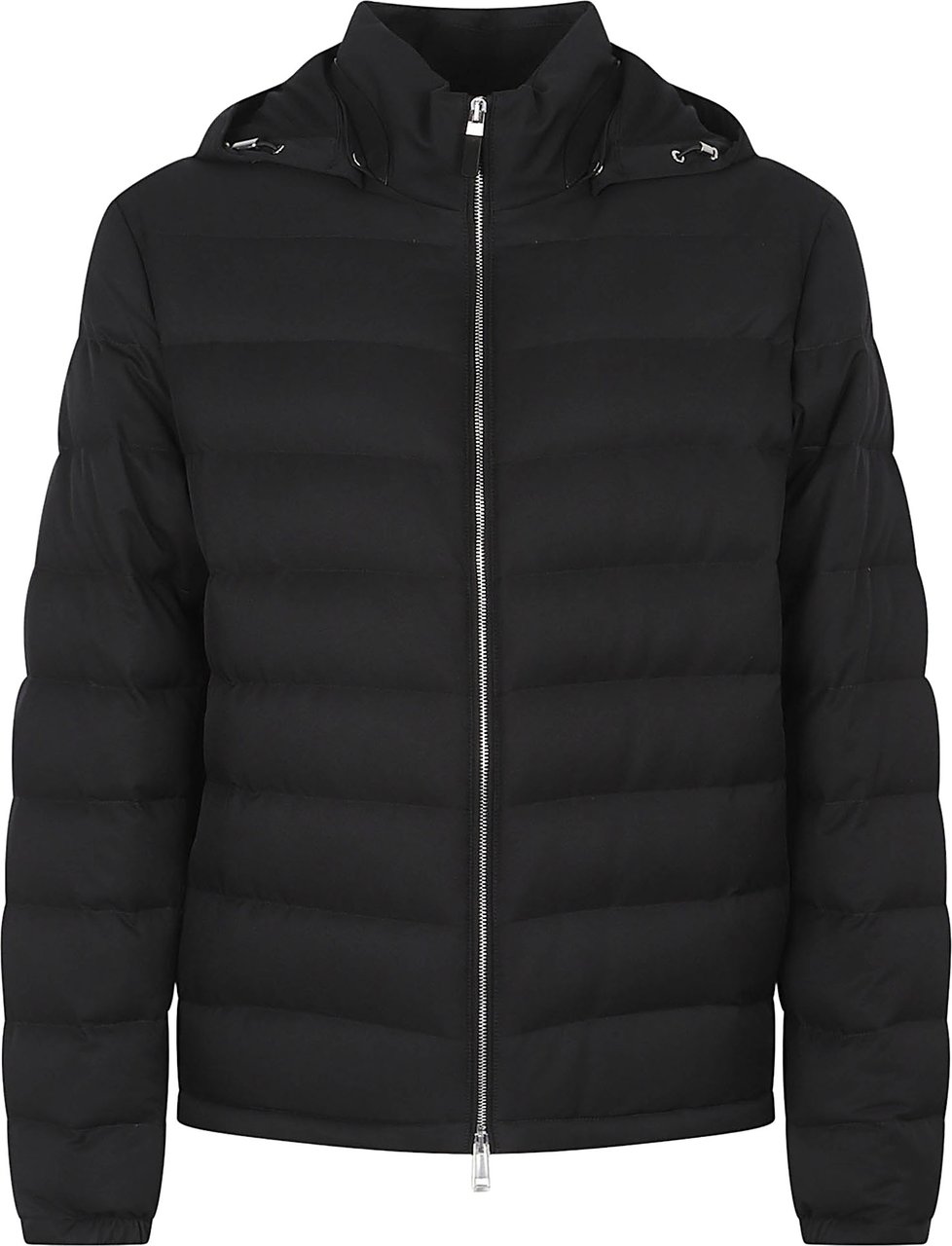 Zegna Technical Twill Black Puffer Jacket with Removable Hood Zwart