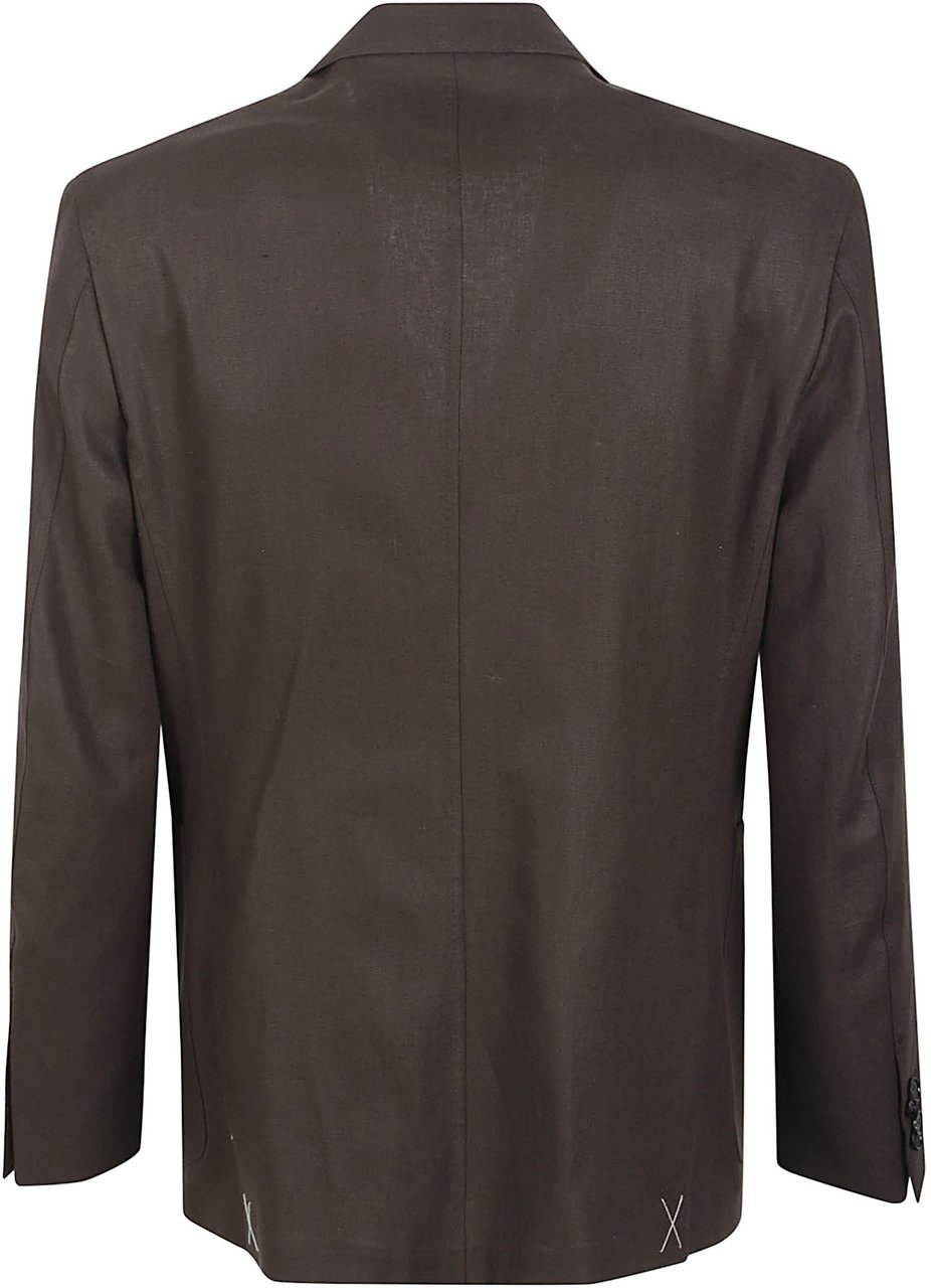 Zegna Double-Breasted Linen Jacket with Structured Silhouette Zwart