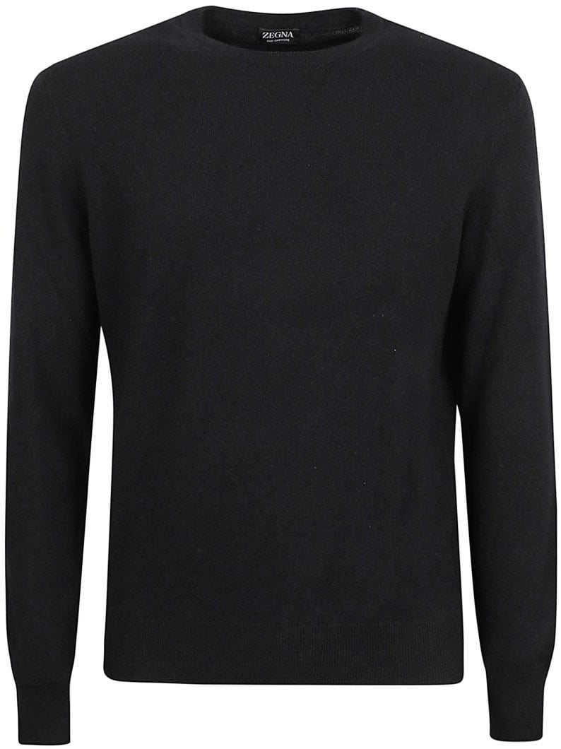 Zegna Fine-Knit Cashmere Sweater With Crew Neckline Zwart
