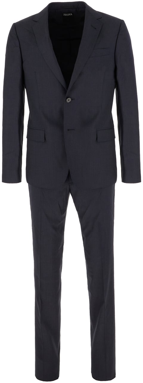 Zegna Zegna Melange blue wool suit Blauw