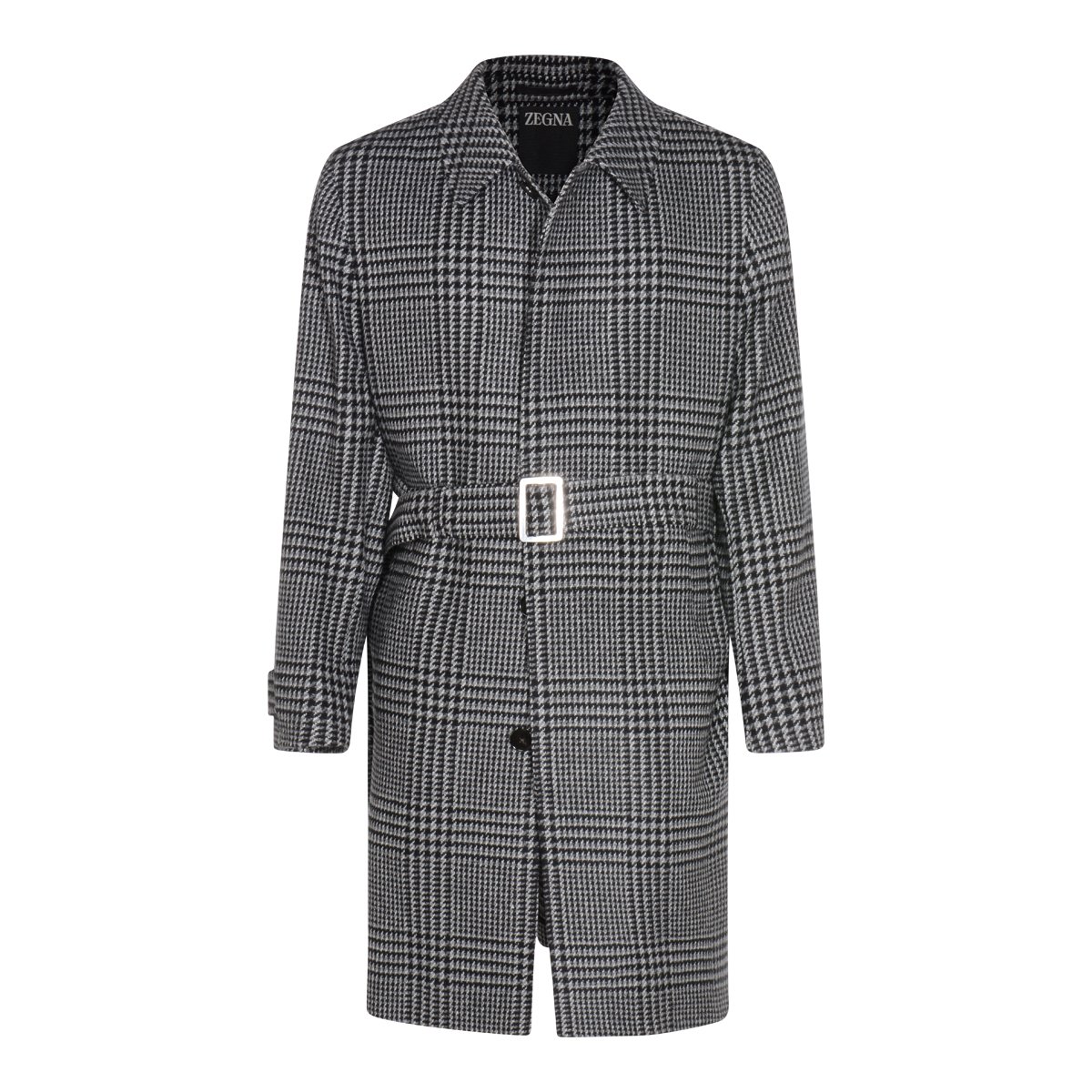 Zegna Grey And Black Wool Coat Grijs