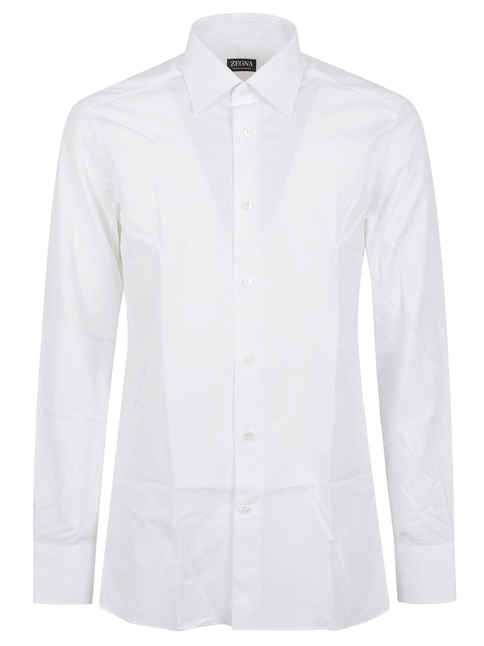 Zegna Tailored White Cotton Long-Sleeve Shirt with Pointed Collar Wit