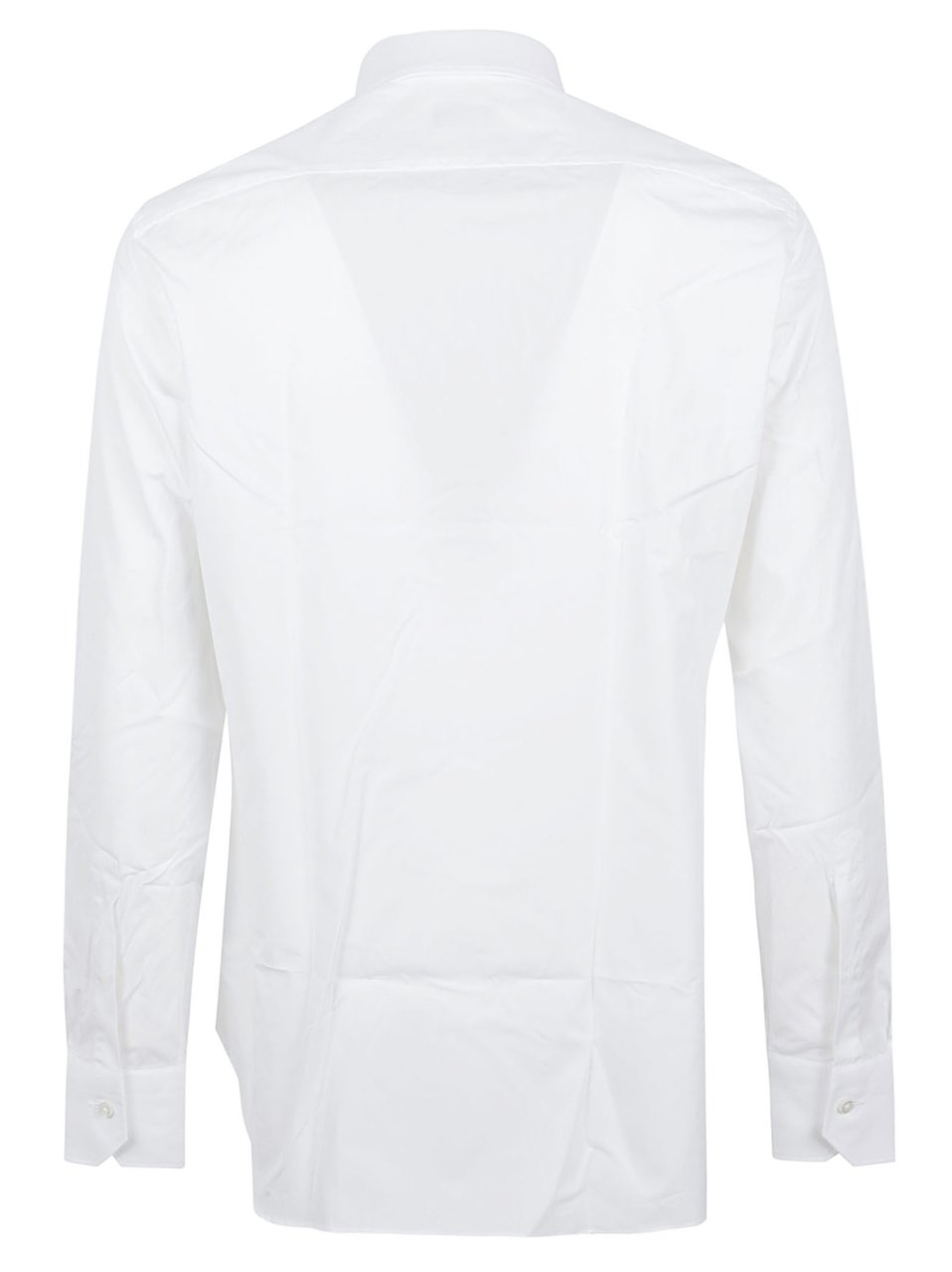 Zegna Tailored White Cotton Long-Sleeve Shirt with Pointed Collar Wit