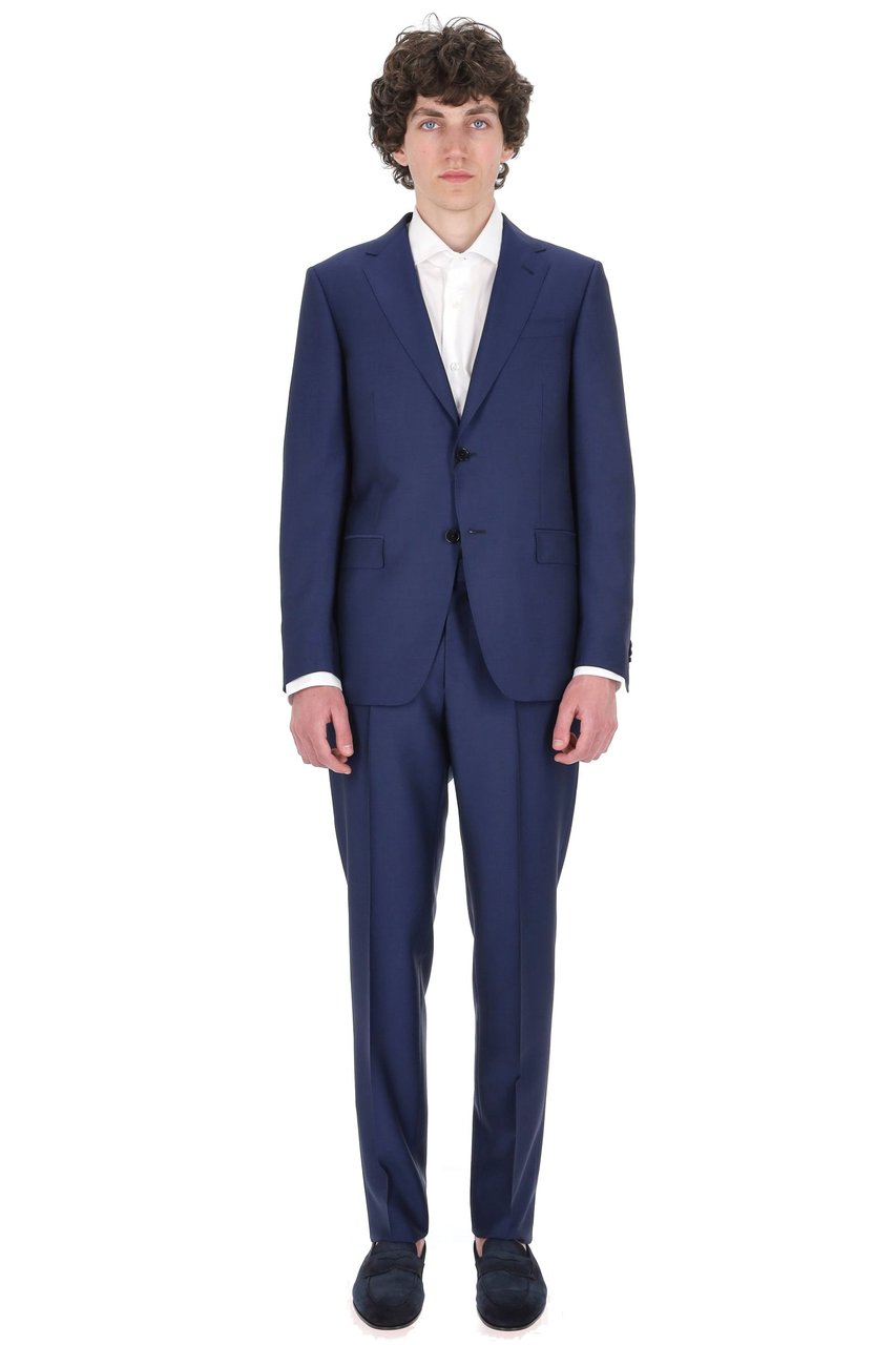 Zegna Structured Deep Blue Wool-Mohair Two-Piece Suit Zwart