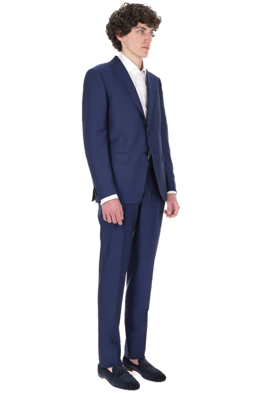 Zegna Structured Deep Blue Wool-Mohair Two-Piece Suit Zwart
