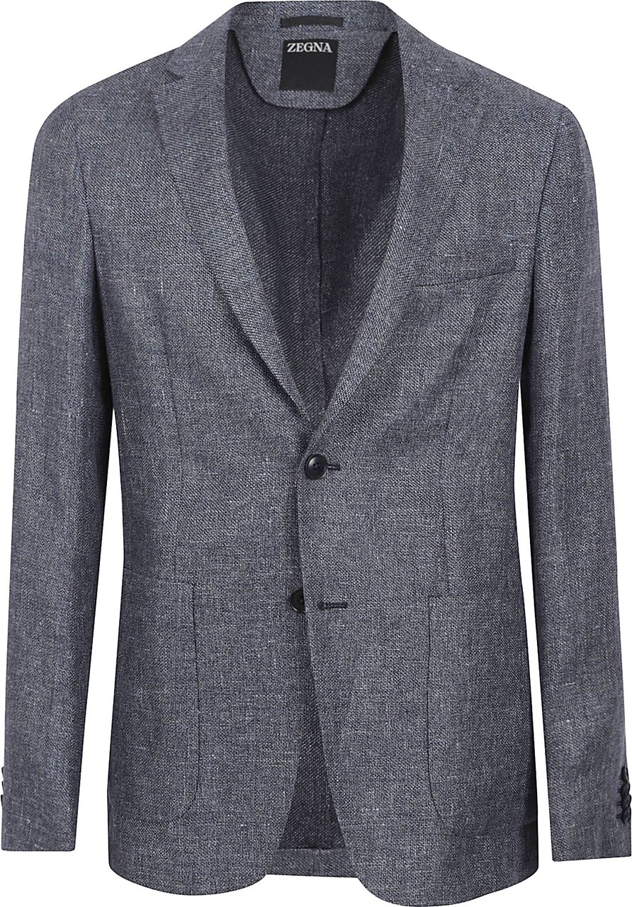 Zegna Tailored Grey Jacket with Textured Linen-Wool Blend and Two-Button Closure Grijs