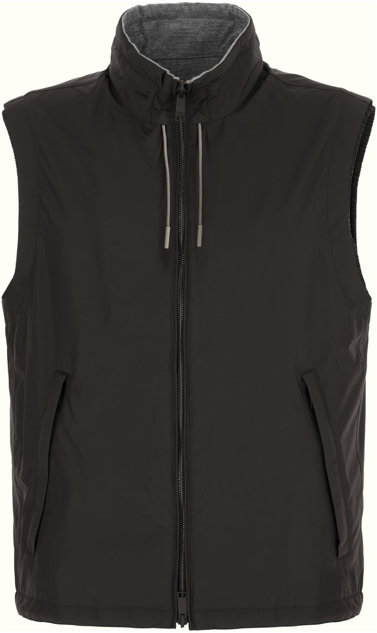 Zegna Zegna Slate polyester reversible sleeveless jacket Zwart