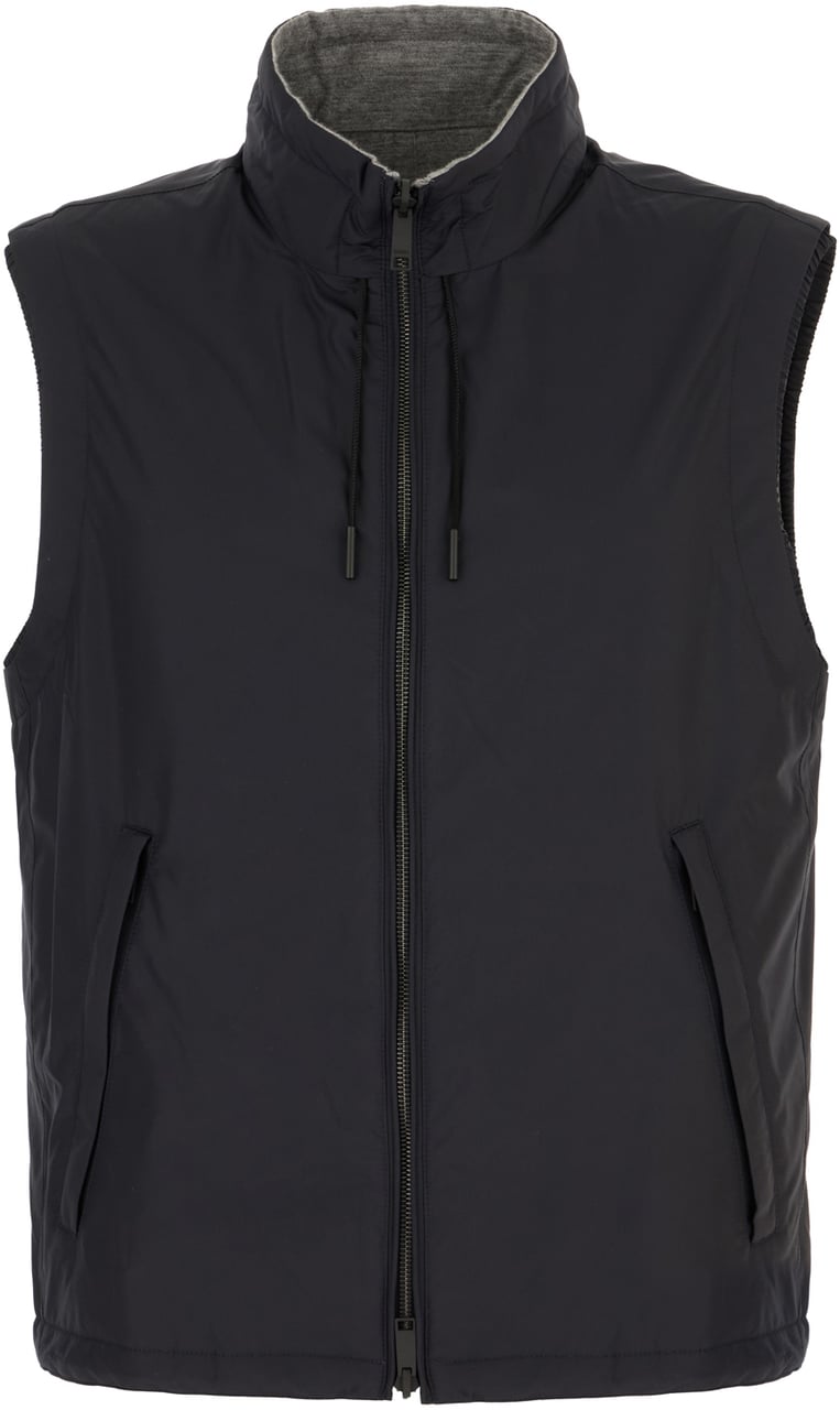 Zegna Zegna Midnight blue polyester reversible sleeveless jacket Blauw