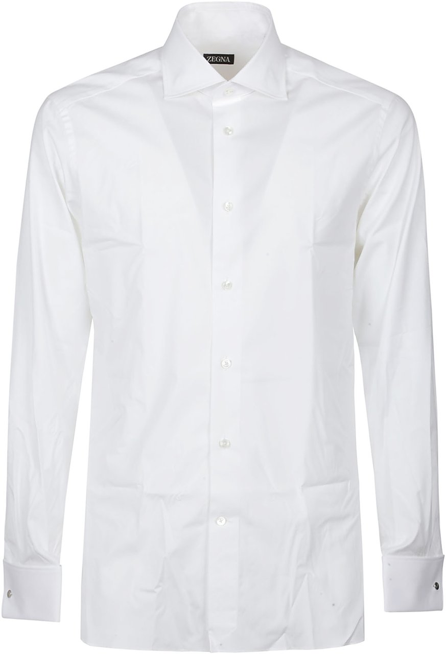 Zegna Lux Tailoring Long Sleeve Stretch Cotton Shirt White Wit