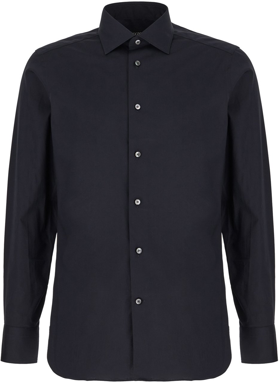 Zegna Zegna Midnight blue poplin shirt Blauw