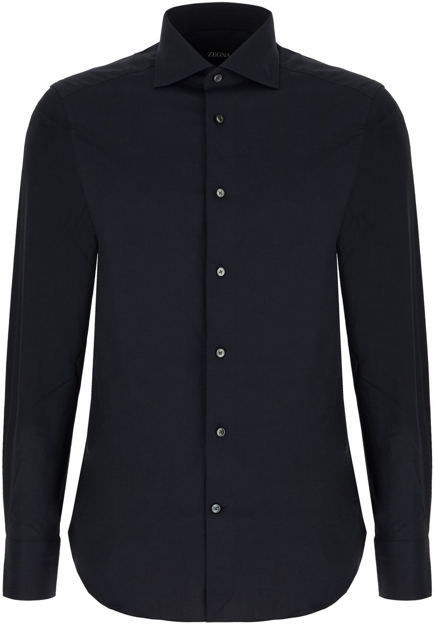 Zegna Zegna Midnight blue stretch cotton shirt Blauw