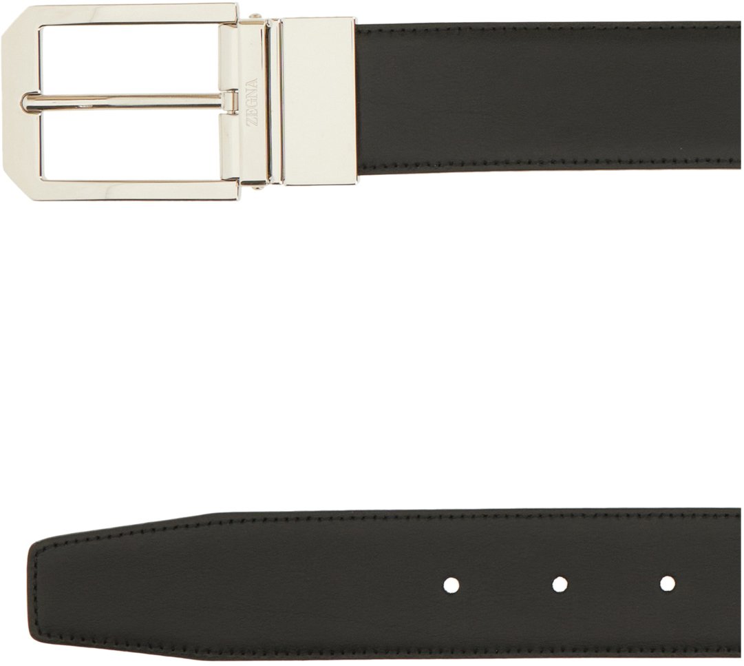 Zegna Zegna Black leather reversible belt Zwart